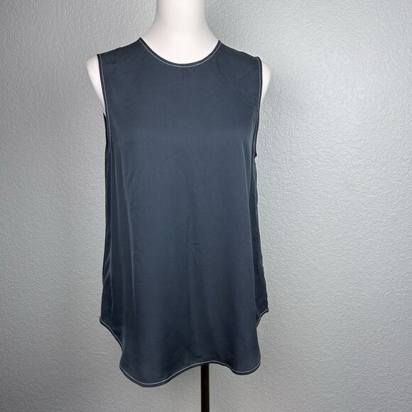 Theory Women's Melana 100% Silk Blouse Top Tank Sleeveless Gray Size Medium - Picture 1 of 7